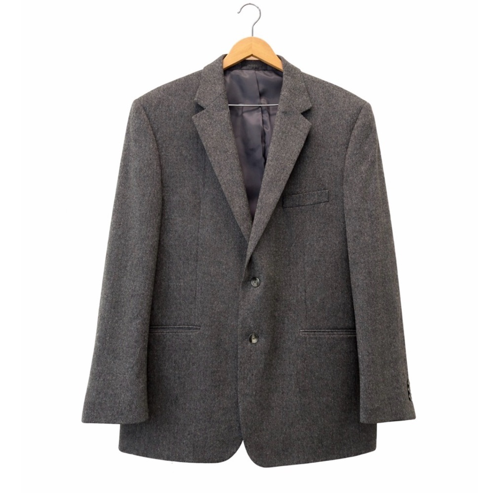 Eisenberg Gray Herringbone Blazer 100% Wool 48L Jacket Classic Fit BaseLayer